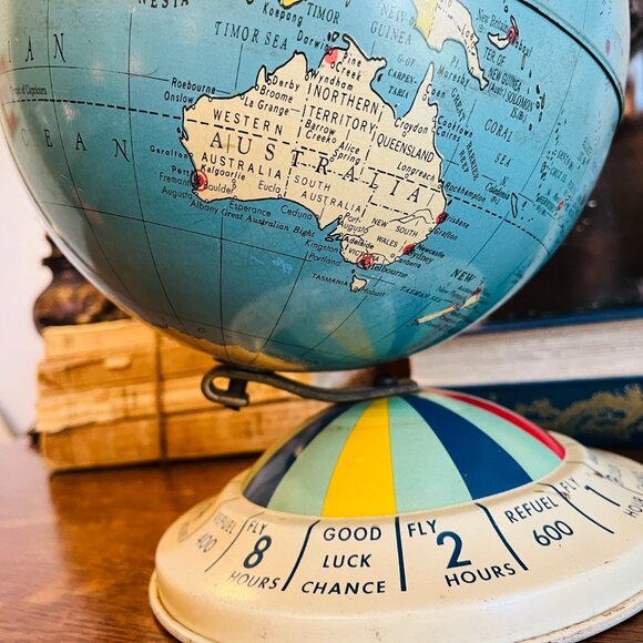 Vintage Mid Century Tin Desk 8 Inch Magnetic Air Race Globe, Replogle Globes Inc - Picture 13 of 16